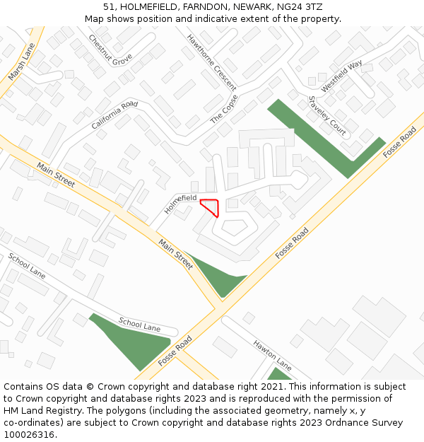 51, HOLMEFIELD, FARNDON, NEWARK, NG24 3TZ: Location map and indicative extent of plot