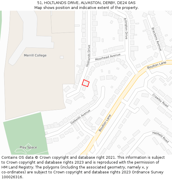 51, HOLTLANDS DRIVE, ALVASTON, DERBY, DE24 0AS: Location map and indicative extent of plot