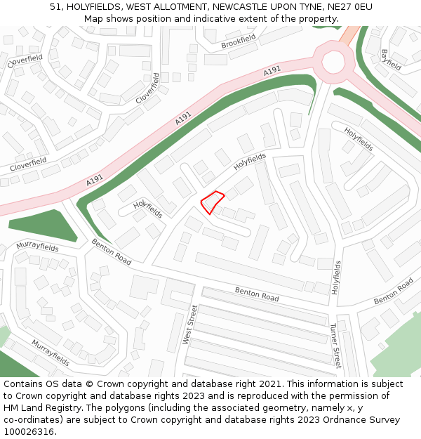 51, HOLYFIELDS, WEST ALLOTMENT, NEWCASTLE UPON TYNE, NE27 0EU: Location map and indicative extent of plot