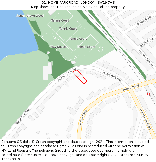 51, HOME PARK ROAD, LONDON, SW19 7HS: Location map and indicative extent of plot