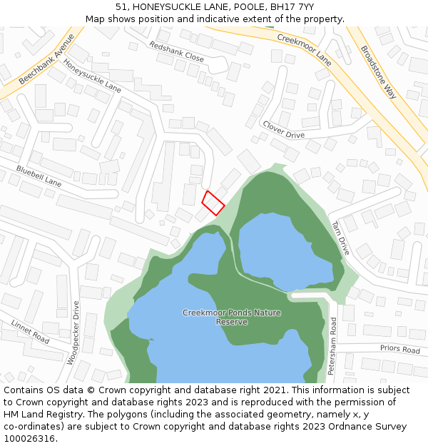 51, HONEYSUCKLE LANE, POOLE, BH17 7YY: Location map and indicative extent of plot