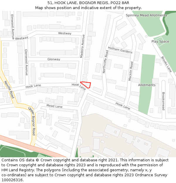 51, HOOK LANE, BOGNOR REGIS, PO22 8AR: Location map and indicative extent of plot