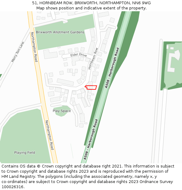 51, HORNBEAM ROW, BRIXWORTH, NORTHAMPTON, NN6 9WG: Location map and indicative extent of plot
