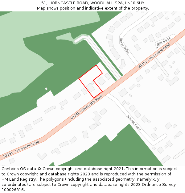 51, HORNCASTLE ROAD, WOODHALL SPA, LN10 6UY: Location map and indicative extent of plot