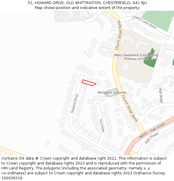 51, HOWARD DRIVE, OLD WHITTINGTON, CHESTERFIELD, S41 9JU: Location map and indicative extent of plot