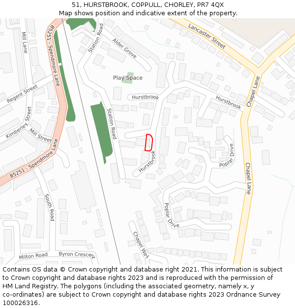 51, HURSTBROOK, COPPULL, CHORLEY, PR7 4QX: Location map and indicative extent of plot