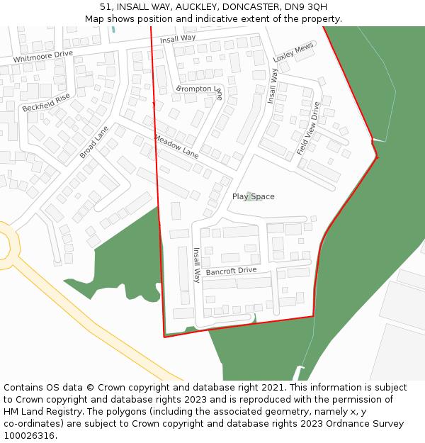 51, INSALL WAY, AUCKLEY, DONCASTER, DN9 3QH: Location map and indicative extent of plot