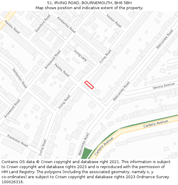 51, IRVING ROAD, BOURNEMOUTH, BH6 5BH: Location map and indicative extent of plot