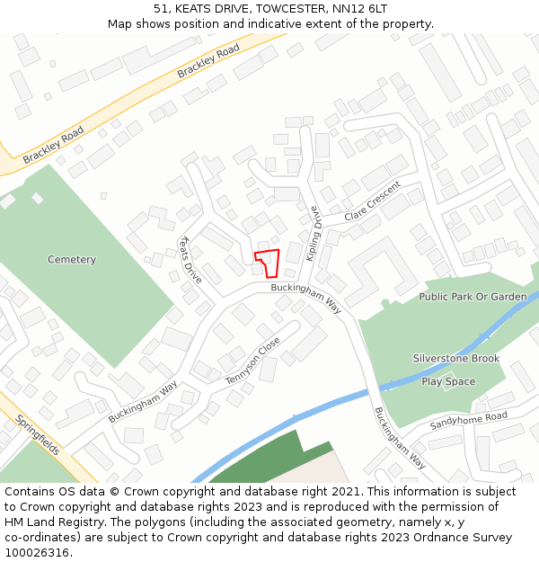 51, KEATS DRIVE, TOWCESTER, NN12 6LT: Location map and indicative extent of plot