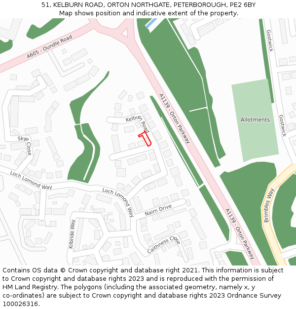 51, KELBURN ROAD, ORTON NORTHGATE, PETERBOROUGH, PE2 6BY: Location map and indicative extent of plot