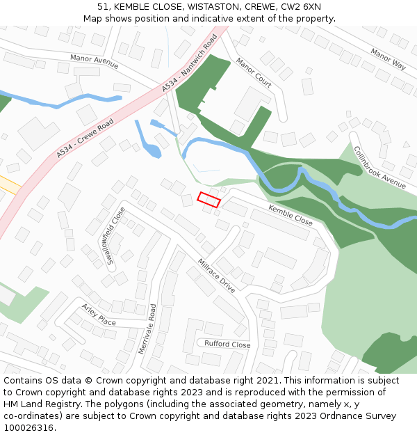 51, KEMBLE CLOSE, WISTASTON, CREWE, CW2 6XN: Location map and indicative extent of plot