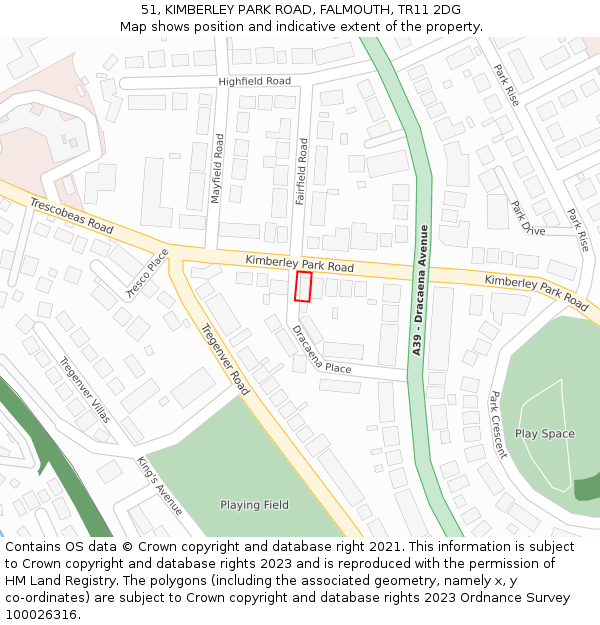 51, KIMBERLEY PARK ROAD, FALMOUTH, TR11 2DG: Location map and indicative extent of plot