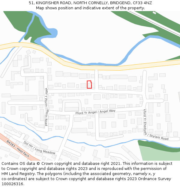 51, KINGFISHER ROAD, NORTH CORNELLY, BRIDGEND, CF33 4NZ: Location map and indicative extent of plot