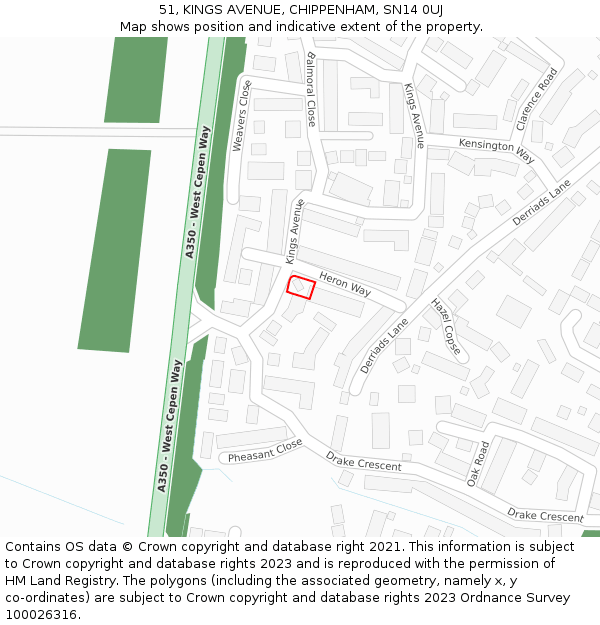 51, KINGS AVENUE, CHIPPENHAM, SN14 0UJ: Location map and indicative extent of plot