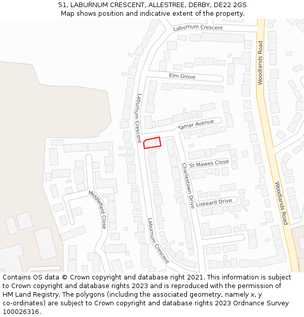 51, LABURNUM CRESCENT, ALLESTREE, DERBY, DE22 2GS: Location map and indicative extent of plot