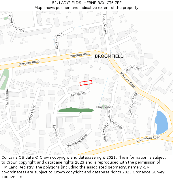 51, LADYFIELDS, HERNE BAY, CT6 7BF: Location map and indicative extent of plot