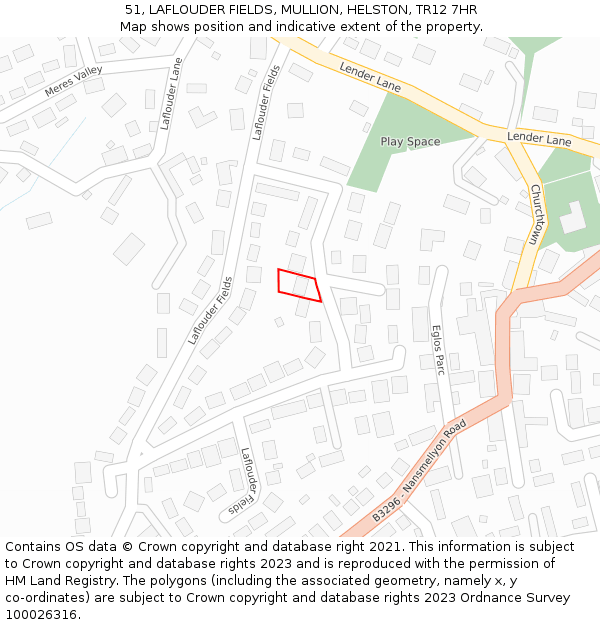 51, LAFLOUDER FIELDS, MULLION, HELSTON, TR12 7HR: Location map and indicative extent of plot