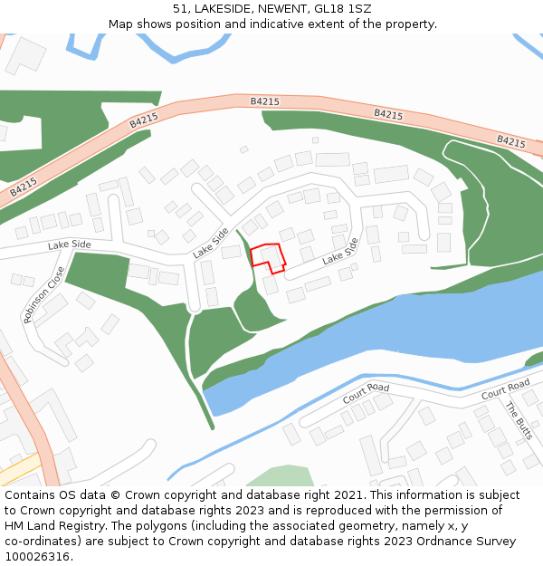 51, LAKESIDE, NEWENT, GL18 1SZ: Location map and indicative extent of plot