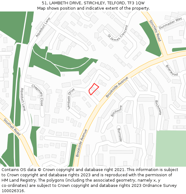 51, LAMBETH DRIVE, STIRCHLEY, TELFORD, TF3 1QW: Location map and indicative extent of plot