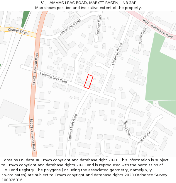 51, LAMMAS LEAS ROAD, MARKET RASEN, LN8 3AP: Location map and indicative extent of plot