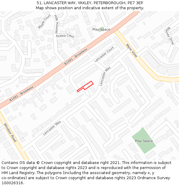 51, LANCASTER WAY, YAXLEY, PETERBOROUGH, PE7 3EP: Location map and indicative extent of plot