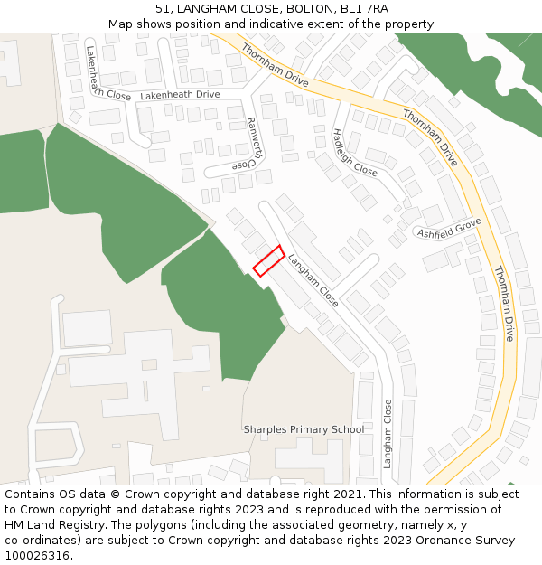 51, LANGHAM CLOSE, BOLTON, BL1 7RA: Location map and indicative extent of plot
