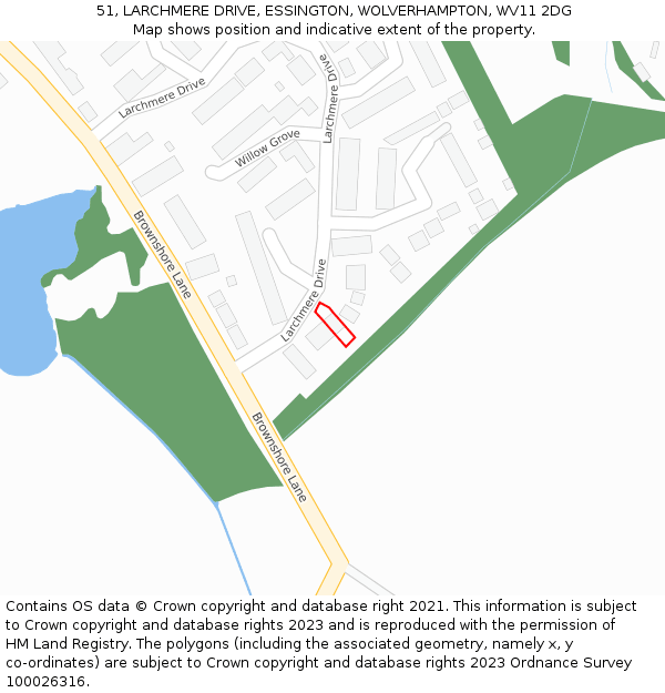 51, LARCHMERE DRIVE, ESSINGTON, WOLVERHAMPTON, WV11 2DG: Location map and indicative extent of plot