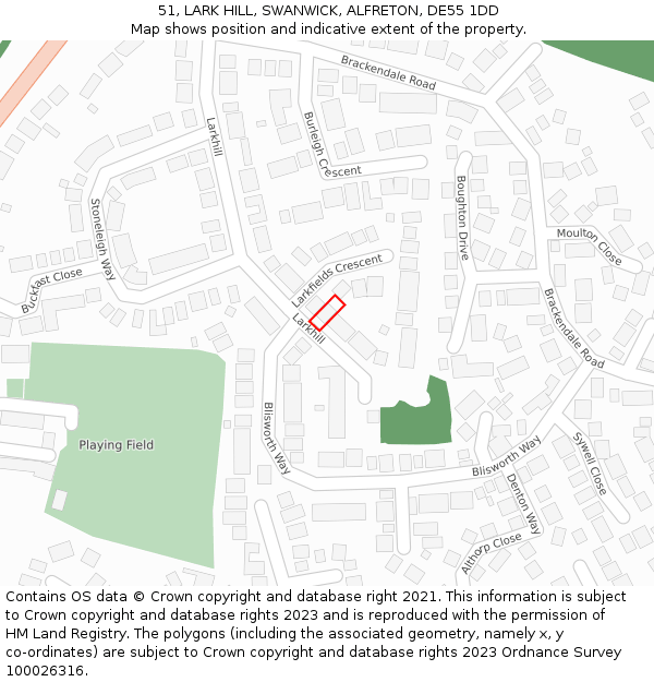 51, LARK HILL, SWANWICK, ALFRETON, DE55 1DD: Location map and indicative extent of plot