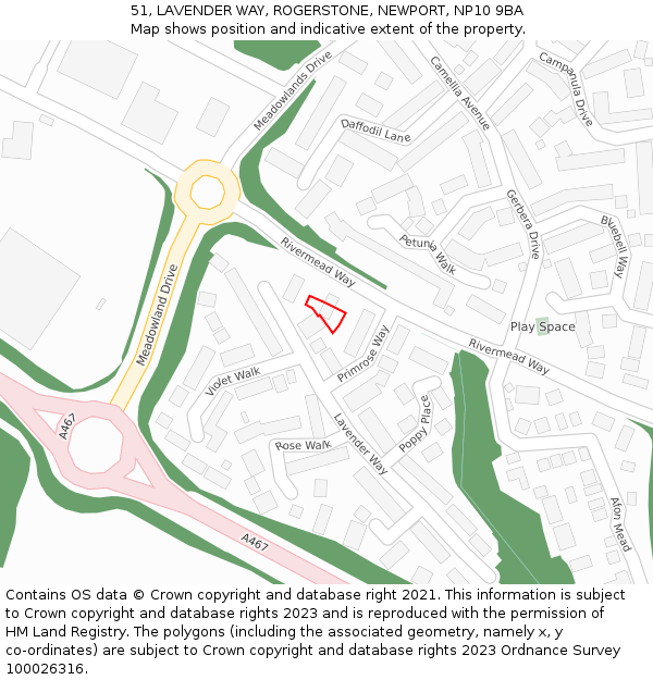 51, LAVENDER WAY, ROGERSTONE, NEWPORT, NP10 9BA: Location map and indicative extent of plot