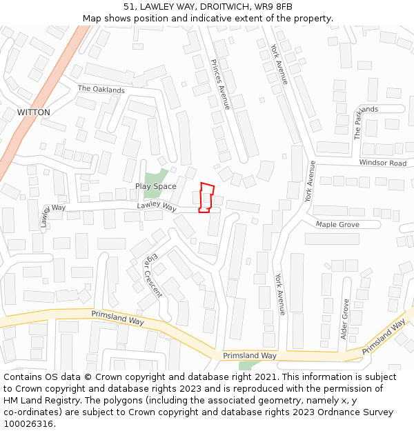51, LAWLEY WAY, DROITWICH, WR9 8FB: Location map and indicative extent of plot