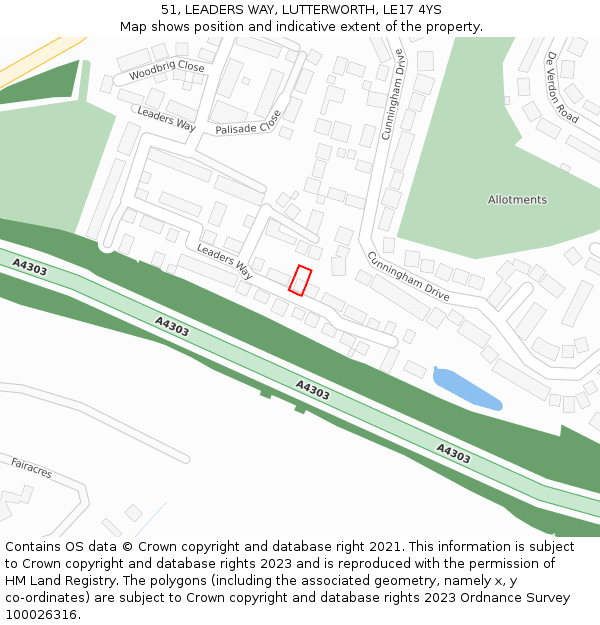 51, LEADERS WAY, LUTTERWORTH, LE17 4YS: Location map and indicative extent of plot