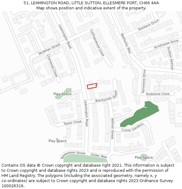 51, LEAMINGTON ROAD, LITTLE SUTTON, ELLESMERE PORT, CH66 4AA: Location map and indicative extent of plot