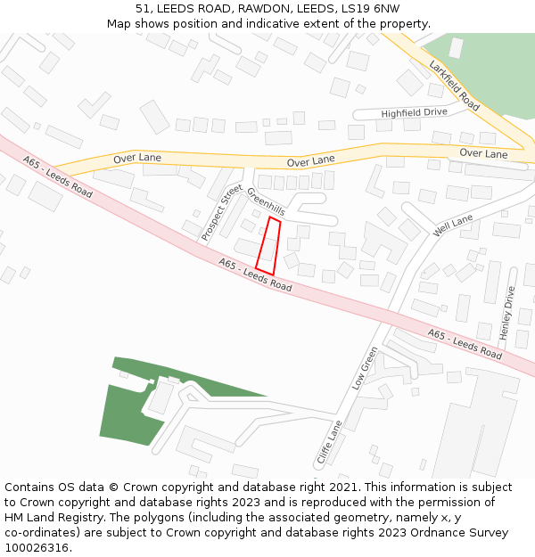 51, LEEDS ROAD, RAWDON, LEEDS, LS19 6NW: Location map and indicative extent of plot