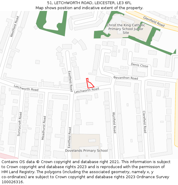 51, LETCHWORTH ROAD, LEICESTER, LE3 6FL: Location map and indicative extent of plot