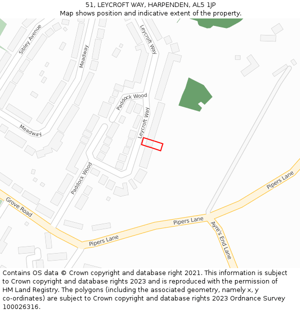 51, LEYCROFT WAY, HARPENDEN, AL5 1JP: Location map and indicative extent of plot