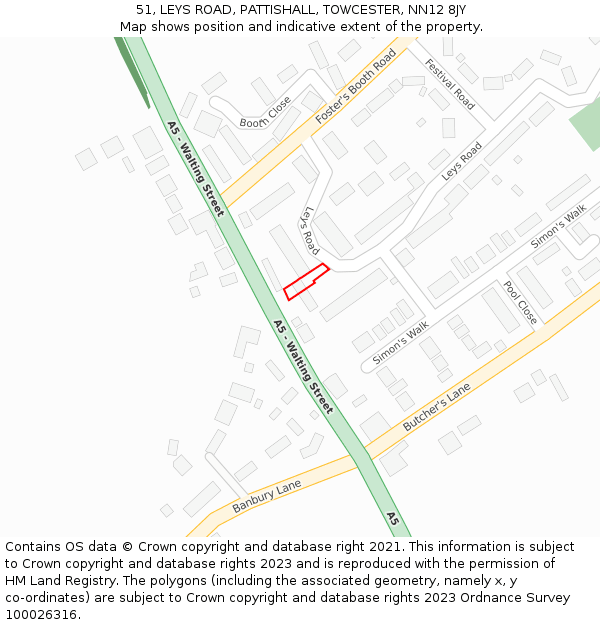 51, LEYS ROAD, PATTISHALL, TOWCESTER, NN12 8JY: Location map and indicative extent of plot