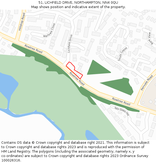 51, LICHFIELD DRIVE, NORTHAMPTON, NN4 0QU: Location map and indicative extent of plot