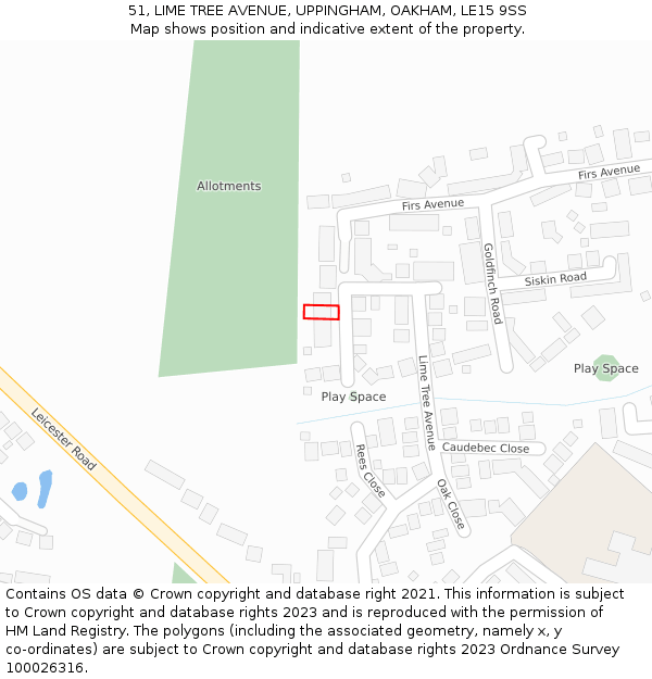 51, LIME TREE AVENUE, UPPINGHAM, OAKHAM, LE15 9SS: Location map and indicative extent of plot