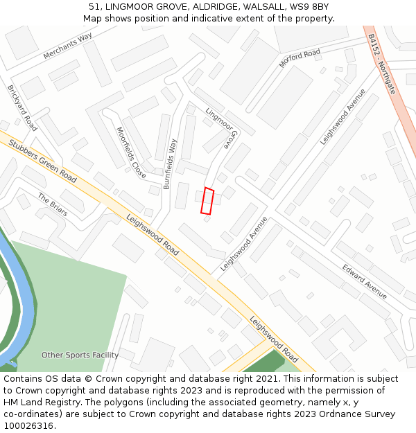 51, LINGMOOR GROVE, ALDRIDGE, WALSALL, WS9 8BY: Location map and indicative extent of plot