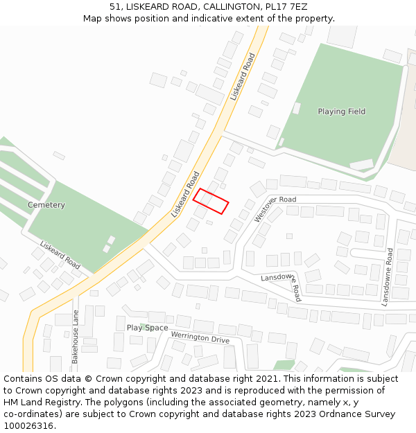 51, LISKEARD ROAD, CALLINGTON, PL17 7EZ: Location map and indicative extent of plot