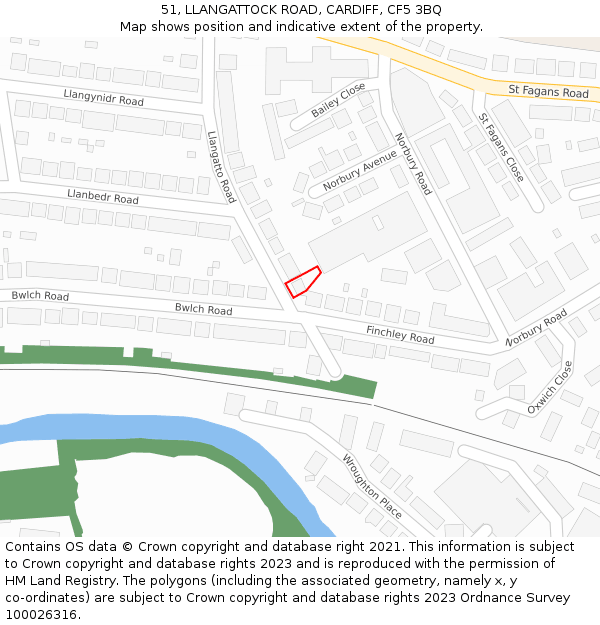 51, LLANGATTOCK ROAD, CARDIFF, CF5 3BQ: Location map and indicative extent of plot