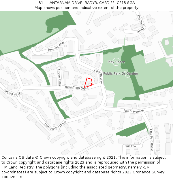 51, LLANTARNAM DRIVE, RADYR, CARDIFF, CF15 8GA: Location map and indicative extent of plot