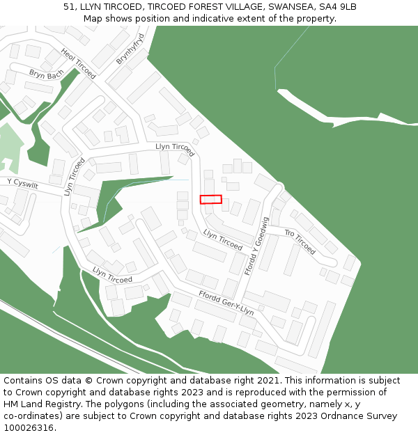 51, LLYN TIRCOED, TIRCOED FOREST VILLAGE, SWANSEA, SA4 9LB: Location map and indicative extent of plot