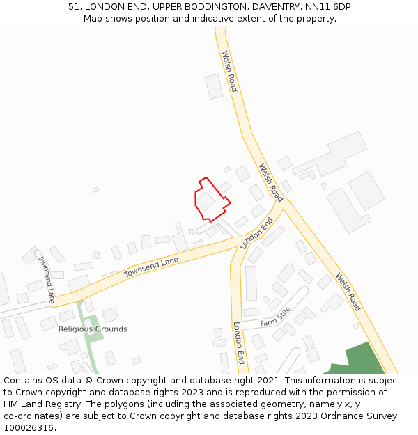 51, LONDON END, UPPER BODDINGTON, DAVENTRY, NN11 6DP: Location map and indicative extent of plot