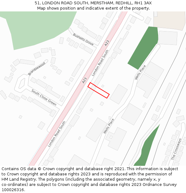 51, LONDON ROAD SOUTH, MERSTHAM, REDHILL, RH1 3AX: Location map and indicative extent of plot