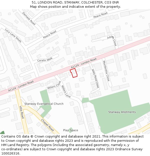 51, LONDON ROAD, STANWAY, COLCHESTER, CO3 0NR: Location map and indicative extent of plot