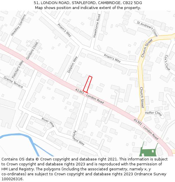 51, LONDON ROAD, STAPLEFORD, CAMBRIDGE, CB22 5DG: Location map and indicative extent of plot