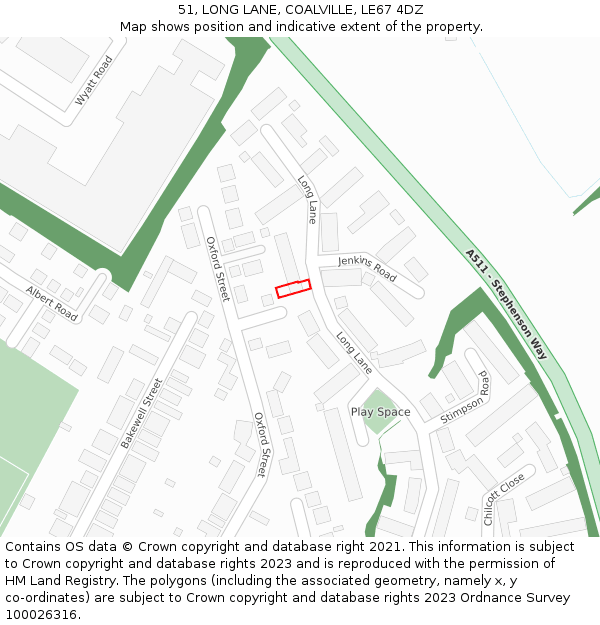 51, LONG LANE, COALVILLE, LE67 4DZ: Location map and indicative extent of plot