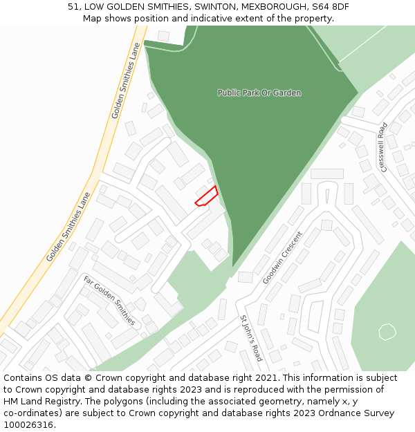 51, LOW GOLDEN SMITHIES, SWINTON, MEXBOROUGH, S64 8DF: Location map and indicative extent of plot
