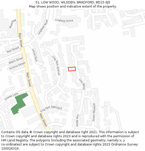 51, LOW WOOD, WILSDEN, BRADFORD, BD15 0JS: Location map and indicative extent of plot
